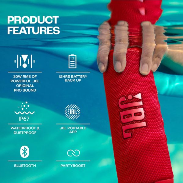 JBL Flip 6 Wireless Portable Bluetooth Speaker Pro Sound, Upto 12 Hours Playtime, IP67 Water & Dustproof, PartyBoost & Personalization by JBP App (without Mic, Red)