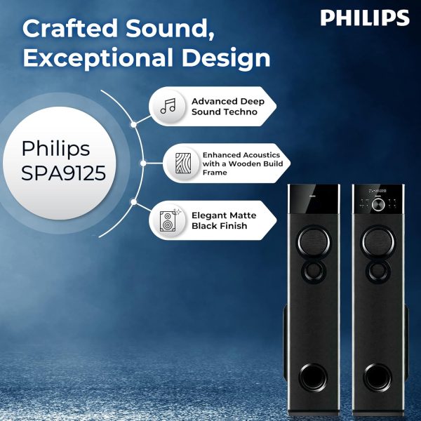 Play Video Click to see more videos Philips Audio SPA9125 2.0CH 130W Multimedia Tower Speakers with Wireless Microphone,Multi-Connectivity Option with Supporting USB, AUX, FM,Mic & Thumping Bass with Karaoke(Black)