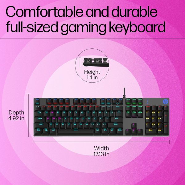 HP Gk400F Mechanical USB Gaming Keyboard,Dust & Spill Resistant,RGB Backlit Keys,Metal Panel,Full-Sized Keyboard Design