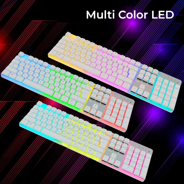 Zebronics War-K Gaming Keyboard with 104 Keys,Multi Color LED,1.8m Braided Cable, Gold Plated USB,Laser Keycaps, Anti-Ghosting 19 Keys,2 Step Stand,12 Integrated Multimedia Keys (White)