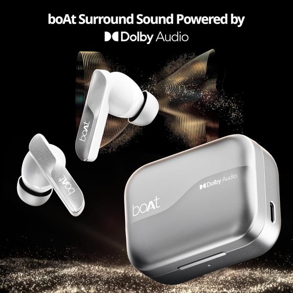 boAt Airdopes 800 True Wireless in Ear Ear Buds w/Dolby Audio, Adaptive EQ by Mimi, 40 Hours Playback, 4 Mics w/AI-ENx™, in-Ear Detection & Hearables App Support(Interstellar White)