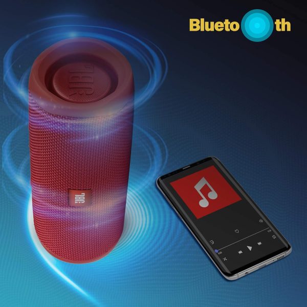 JBL Flip 5 Wireless Portable Bluetooth Speaker, Signature Sound with Powerful Bass Radiator, Vibrant Colors with Rugged Fabric Design, PartyBoost, IPX7 Waterproof & Type C (Without Mic, Red)