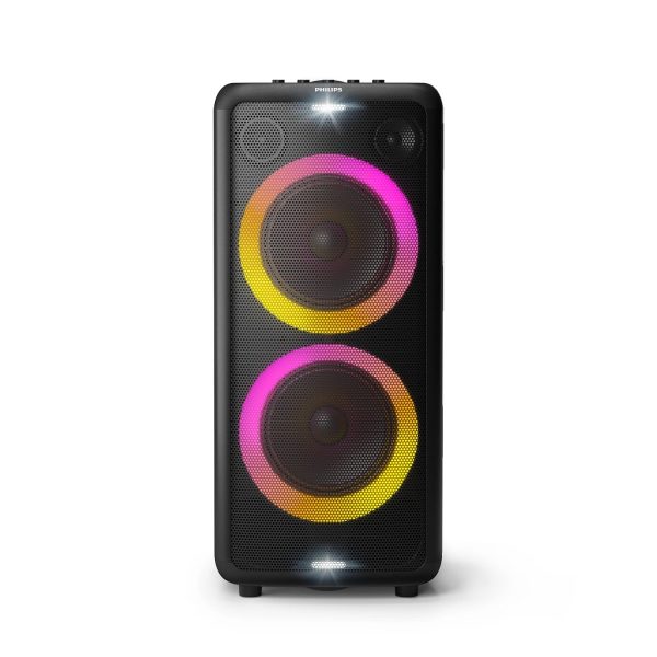 PHILIPS Audio TAX5206 160 W Bluetooth Party Speaker with 14 Hours Play Time, Karaoke Features, Guitar and Mic Input, Party Lights and Trolley Design with Wheels - Black