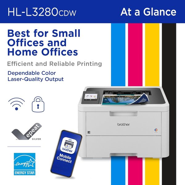 Brother HL-L3280CDW Wireless Compact Digital Color Printer with Laser Quality Output, Duplex, Mobile Printing & Ethernet | Includes 4 Month Refresh Subscription Trial