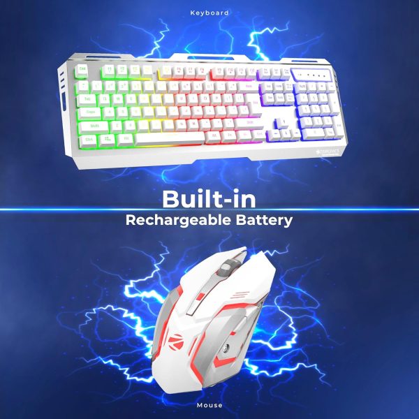 ZEBRONICS New Launch TRANSFORMER PRO Gaming Wireless Keyboard & Mouse Combo with 2.4GHz, Aluminum Body, Built in Battery, MultiColor LED Modes, Type C, Double shot Keycaps, up to 4000 DPI (White)