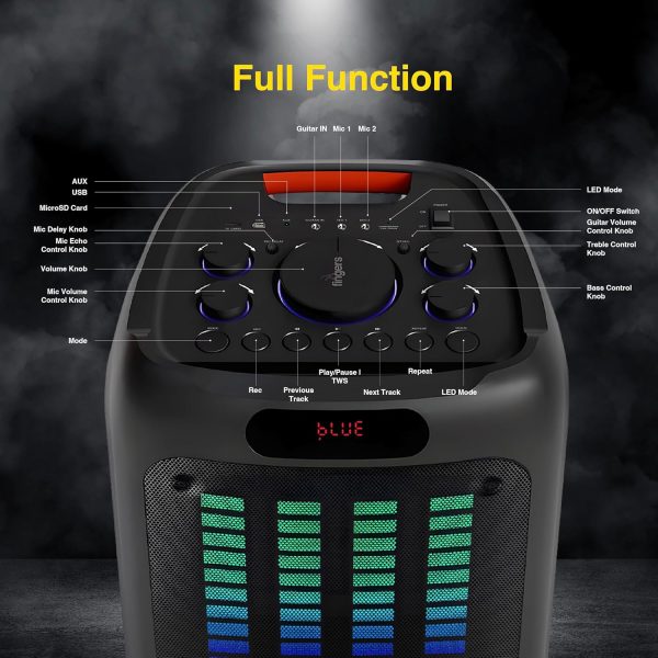 FINGERS RollingParties-110 Bluetooth Trolley Speaker with Powerful 110 W Deep Bass, 8-Hour Playtime,Guitar Input, TWS Support, Bundled 2 Wireless Mics & Additional 2 Mics (Rich Black)