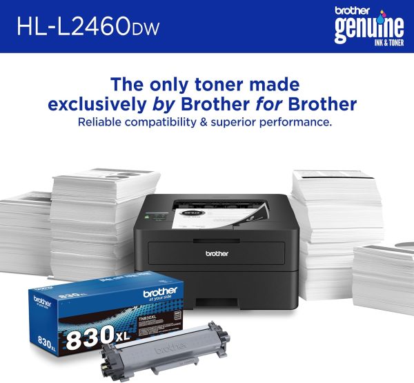 Brother HL-L2460DW Wireless Compact Monochrome Laser Printer with Duplex, Mobile Printing, Black & White Output | Includes Refresh Subscription Trial(1), Amazon Dash Replenishment Ready