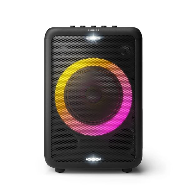 PHILIPS Audio TAX3206 80 W Bluetooth Party Speaker with 14 Hours Play Time, Karaoke Features, Guitar and Mic Input, Party Lights and Carry Handle - Black