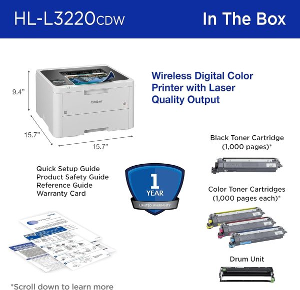 Brother HL-L3220CDW Wireless Compact Digital Color Printer with Laser Quality Output, Duplex and Mobile Device Printing | Includes 4 Month Refresh Subscription Trial¹, Amazon Dash Replenishment Ready