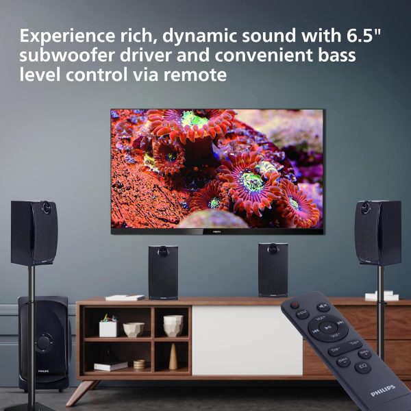 PHILIPS Audio TAV7477 4.1 Channel 75W Bluetooth Multimedia Speaker System with 2x15W & 2x5W Satellite Speakers, Multi-Connectivity Option with Supporting USB, AUX, FM & Remote Control (Black)