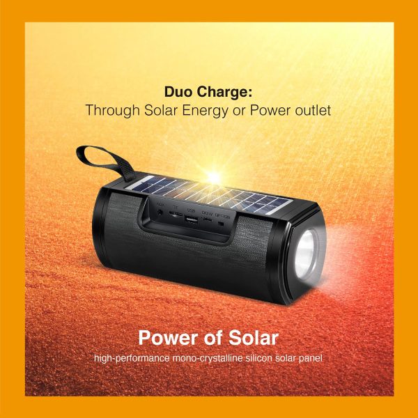 FINGERS SolarHunk2 Portable Speaker with Built-in Solar Charging Panel (RGB Lights | 14+ hrs Playback | Duo Charge – Solar & Power Outlet | Bluetooth, FM Radio, MicroSD, USB, AUX)