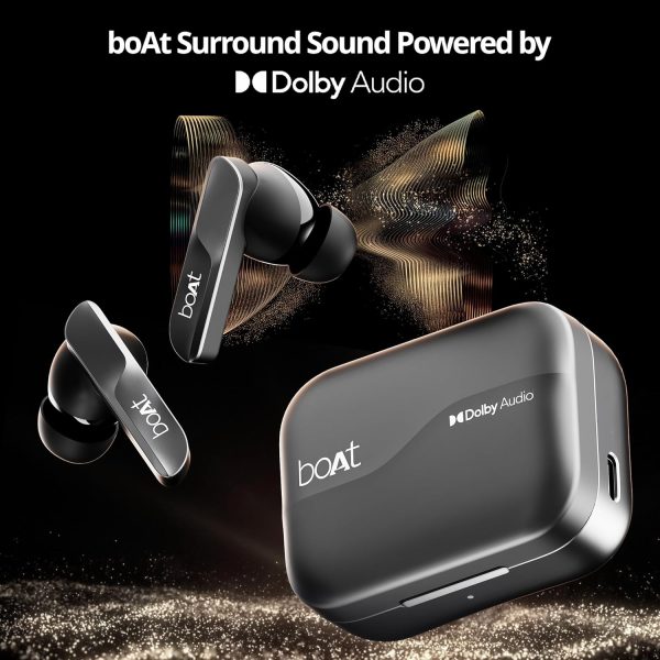 boAt Airdopes 800 True Wireless in Ear Ear Buds w/Dolby Audio, Adaptive EQ by Mimi, 40 Hours Playback, 4 Mics w/AI-ENx™, in-Ear Detection & Hearables App Support(Interstellar Black)