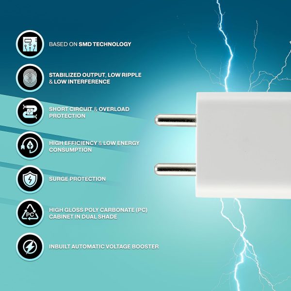 ERD TC-21 5V-2Amp Wall Charger Adapter with Fast Charging Technology with LightningData Cable | Universal Compatibility (All iOS Devices) White | 150-240V AC,50/60 Hz, 10Watt