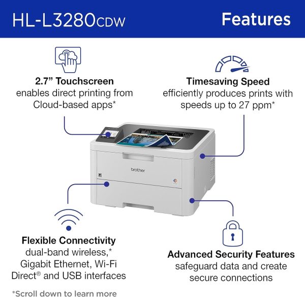 Brother HL-L3280CDW Wireless Compact Digital Color Printer with Laser Quality Output, Duplex, Mobile Printing & Ethernet | Includes 4 Month Refresh Subscription Trial