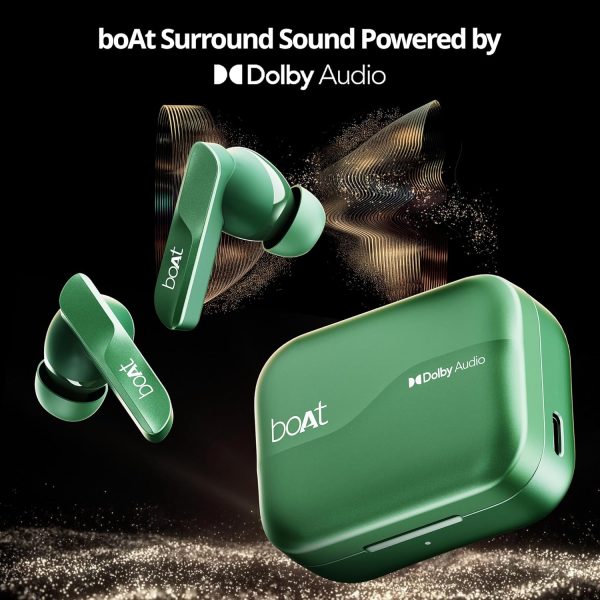 boAt Airdopes 800 TWS in Ear Earbuds W/Dolby Audio, Adaptive EQ by Mimi, 40 hrs Playback, 4 Mics with AI-ENx,Multipoint Connection,Hearables App Support(Interstellar Green)