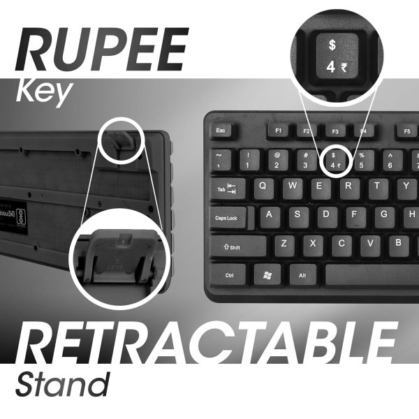 Zebronics JUDWAA 541 USB Keyboard and Mouse Combo for Computers & Laptops with 1200 DPI, 1.3 Meter Cable, Retractable Stand, Comfortable Usage, Silent Typing and Matte Finish (Black)