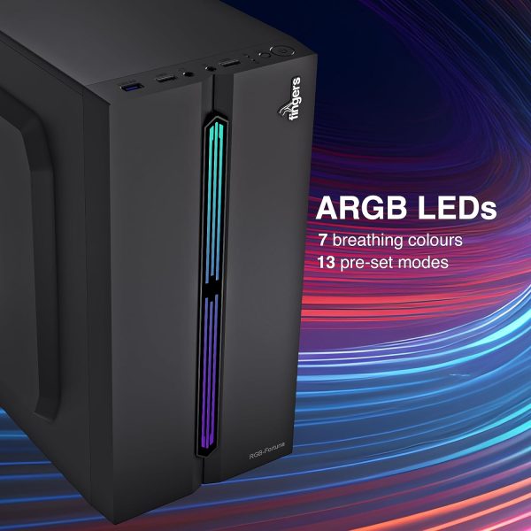 FINGERS RGB-Fortuna Micro-ATX PC Cabinet (with ARGB Lights, 1 x USB 3.0 + 2 x USB 2.0 + HD Audio + Mic in port, BIS Certified SMPS Included)