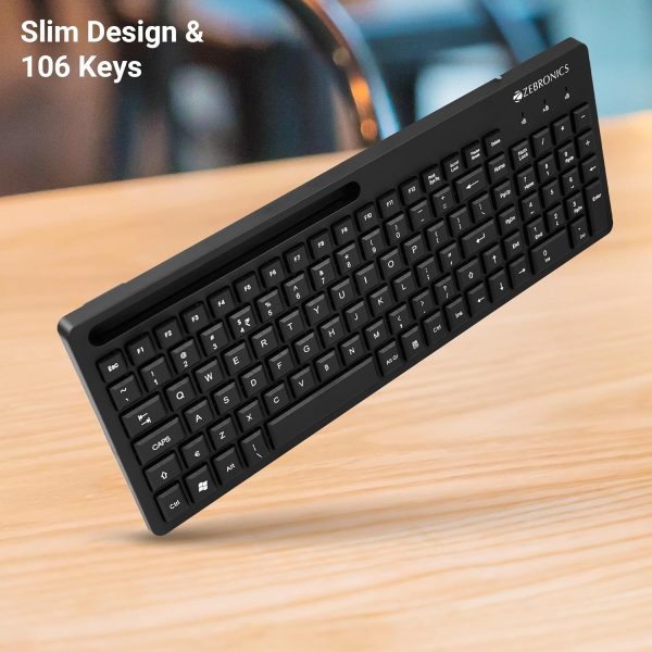 ZEBRONICS K36 Wired USB Keyboard with 106 Keys, Slim Design, Smartphone Holder, Retractable Stand, 1.2m Cable Length with ₹ Rupee Key