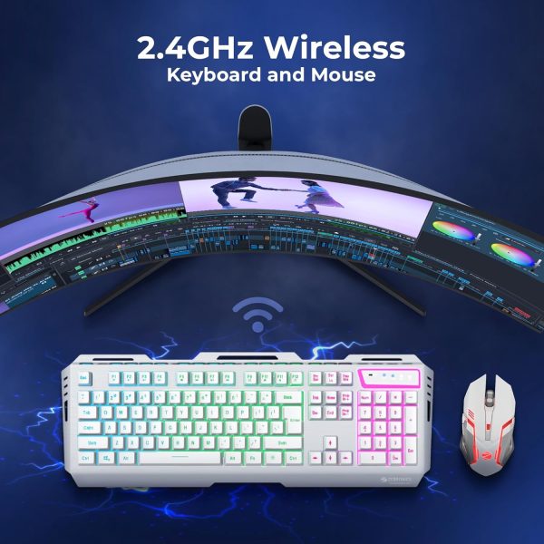 ZEBRONICS New Launch TRANSFORMER PRO Gaming Wireless Keyboard & Mouse Combo with 2.4GHz, Aluminum Body, Built in Battery, MultiColor LED Modes, Type C, Double shot Keycaps, up to 4000 DPI (White)