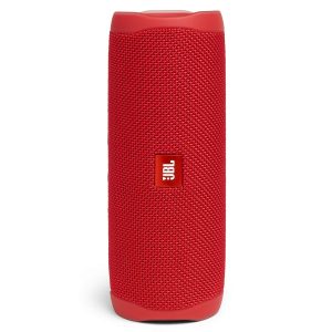 JBL Flip 5 Wireless Portable Bluetooth Speaker, Signature Sound with Powerful Bass Radiator, Vibrant Colors with Rugged Fabric Design, PartyBoost, IPX7 Waterproof & Type C (Without Mic, Red)