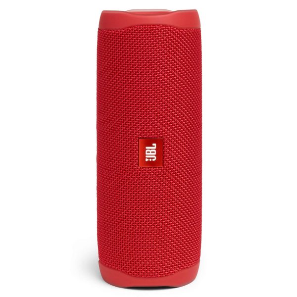 JBL Flip 5 Wireless Portable Bluetooth Speaker, Signature Sound with Powerful Bass Radiator, Vibrant Colors with Rugged Fabric Design, PartyBoost, IPX7 Waterproof & Type C (Without Mic, Red)