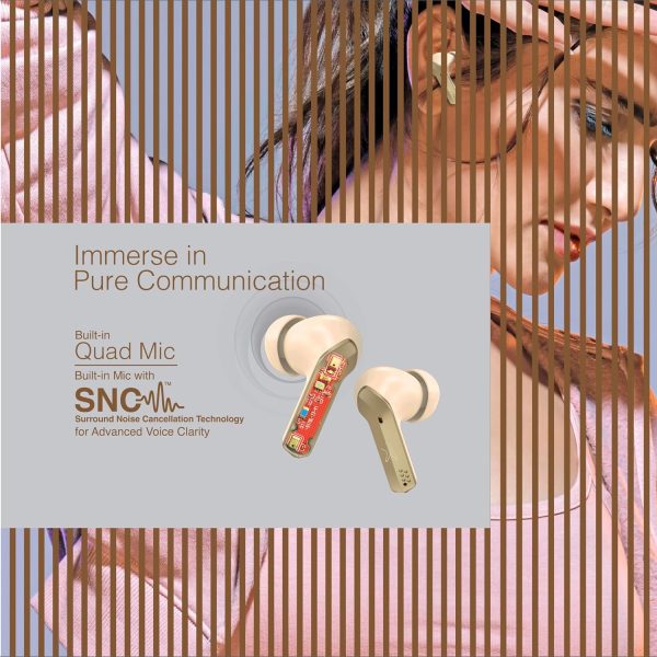 FINGERS Mesmeric TWS Earbuds Immersive Sound with 10 mm Deep bass Drivers, 60 Hours Playtime, Built-in Quad Mics, SNC™ Technology, Quick Charge Type-C Fast Charging (Rich Beige)