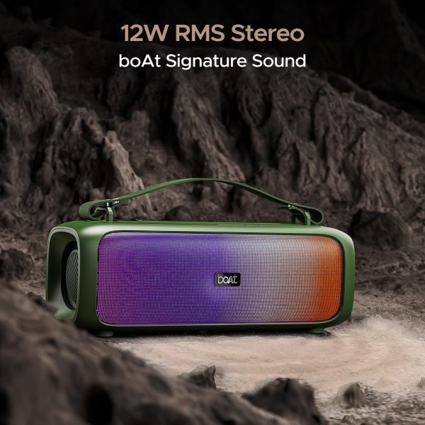 boAt Stone 580 Bluetooth Speaker with 12W RMS Stereo Sound, LED Lights, Up to 8 HRS Playtime, TWS Feature, FM Radio, Multi-Compatibility Mode, IPX4(Pine Green)