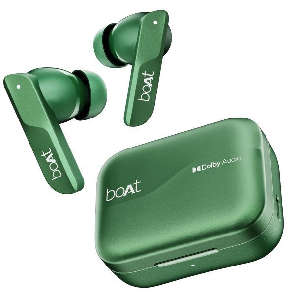 boAt Airdopes 800 TWS in Ear Earbuds W/Dolby Audio, Adaptive EQ by Mimi, 40 hrs Playback, 4 Mics with AI-ENx,Multipoint Connection,Hearables App Support(Interstellar Green)