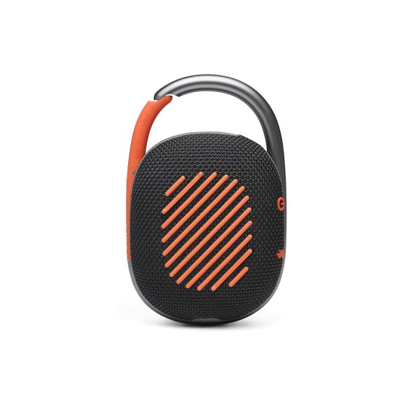 JBL Clip 4, Wireless Ultra Portable Bluetooth Speaker, Pro Sound, Integrated Carabiner, Vibrant Colors with Rugged Fabric Design, Dust & Waterproof, Type C (without Mic, Black & Orange)