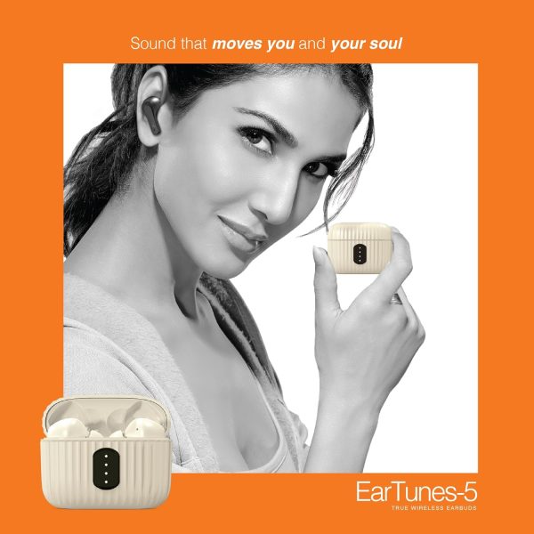 FINGERS EarTunes-5 in Ear Earbuds [ 24-Hours Total Playtime, IPX4 Rating, Built-in Mic with SNC™ (Surround Noise Cancellation) Technology, Voice Assistant, Touch Controls] (Ivory Beige)