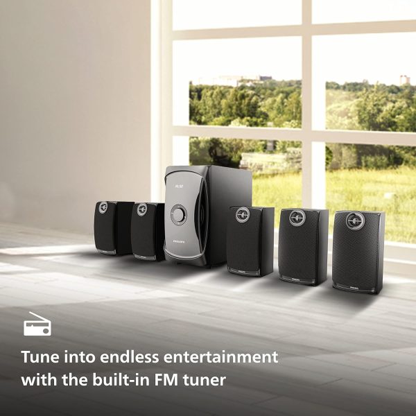 PHILIPS Audio TAV7587 5.1 Channel 100W Bluetooth Multimedia Speaker System with 5x15W Satellite Speakers, Multi-Connectivity Option with Supporting USB, AUX, FM & Remote Control (Black)