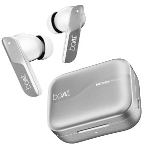 boAt Airdopes 800 True Wireless in Ear Ear Buds w/Dolby Audio, Adaptive EQ by Mimi, 40 Hours Playback, 4 Mics w/AI-ENx™, in-Ear Detection & Hearables App Support(Interstellar White)