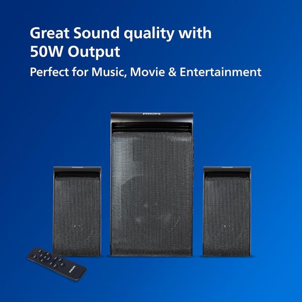 Philips Audio TAV5257 45W 2.1 Channel Wireless and Wired Multimedia Computer Speaker, Multi-Connectivity Option with Supporting USB, Bluetooth, AUX, FM & Remote Control (Black)