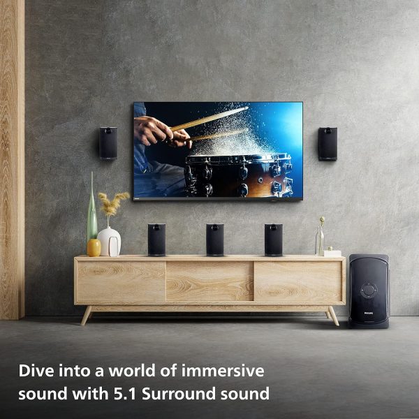 PHILIPS Audio TAV7587 5.1 Channel 100W Bluetooth Multimedia Speaker System with 5x15W Satellite Speakers, Multi-Connectivity Option with Supporting USB, AUX, FM & Remote Control (Black)