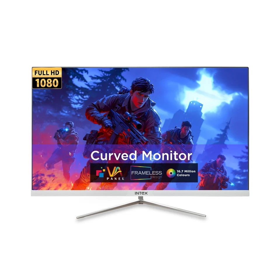 Intex 60.9 CM (24 Inch) Full HD Curved Backlight LED Monitor | VA Panel, 100Hz Refresh Rate with 1920x1080 Pixels | 5ms Reponse Time, Framless, Sleek Metal Stand with Built-in Speaker