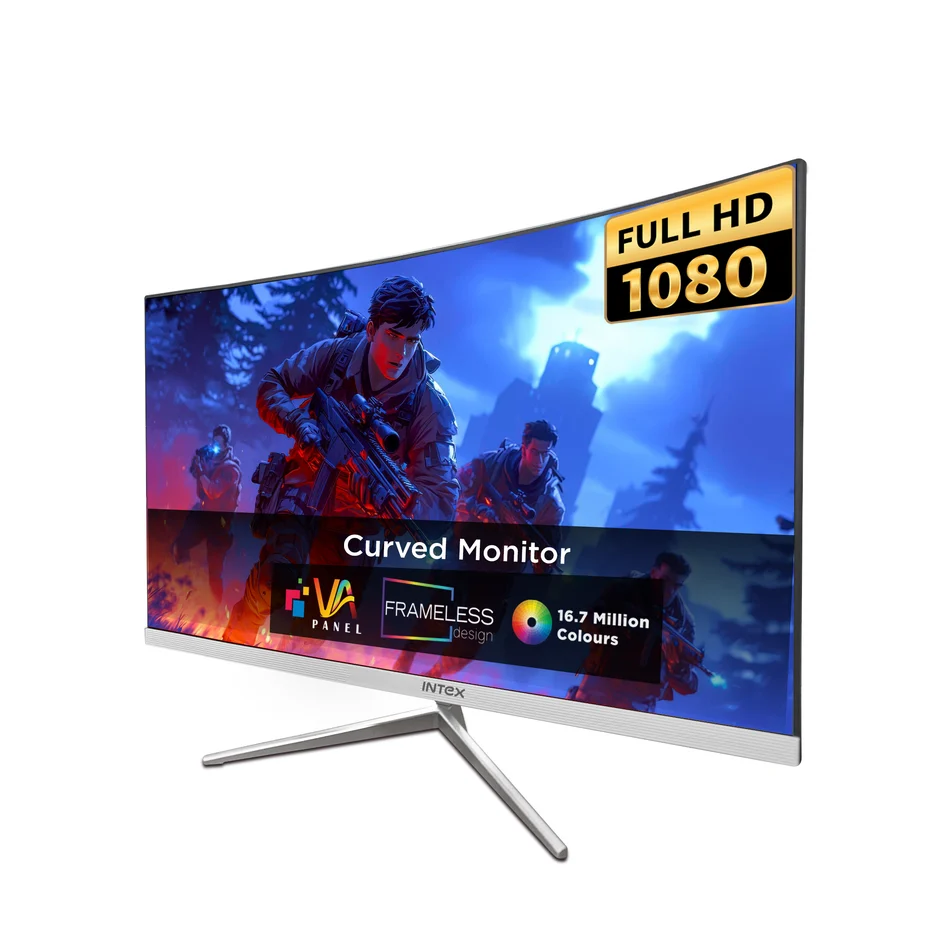 Intex 60.9 CM (24 Inch) Full HD Curved Backlight LED Monitor | VA Panel, 100Hz Refresh Rate with 1920x1080 Pixels | 5ms Reponse Time, Framless, Sleek Metal Stand with Built-in Speaker