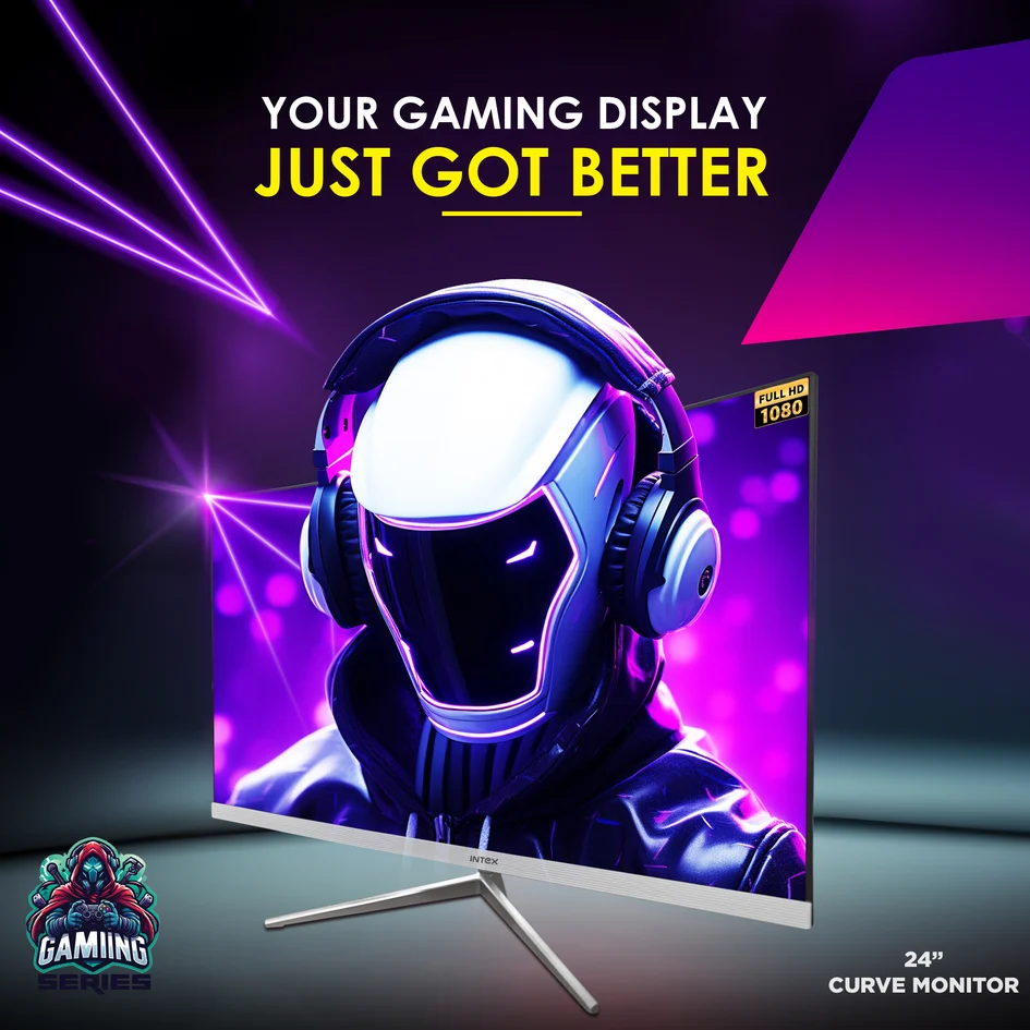Intex 60.9 CM (24 Inch) Full HD Curved Backlight LED Monitor | VA Panel, 100Hz Refresh Rate with 1920x1080 Pixels | 5ms Reponse Time, Framless, Sleek Metal Stand with Built-in Speaker