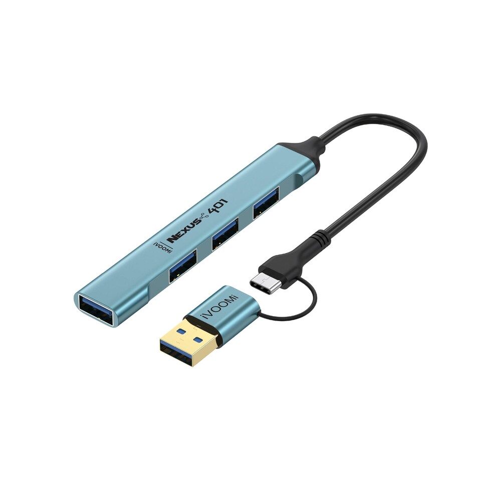 iVoomi Nexus 401 4 Port With Type C+USB Dual Plugs USB Hub (Green)