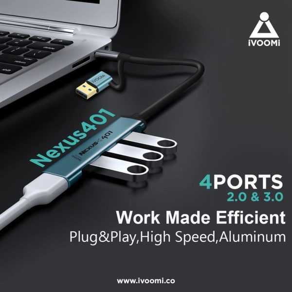 iVoomi Nexus 401 4 Port With Type C+USB Dual Plugs USB Hub (Green)