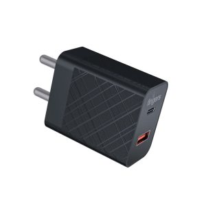 FINGERS PA-Fast-C20 Fast Charging Mobile Adapter with 20 W and Dual USB Ports [USB-A (Quick Charge) & Type-C (PD)] works well with iOS & Android devices - Classic Black