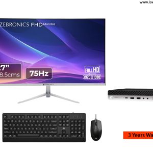 Hp 800 G3 Tiny Desktop i5 6th Generation, 16GB RAM & 512 GB SSD Win 11 Pro, MS Office 360, WIFI , USB 3.0, Ethernet, VGA | 27″Zebronics Monitor. HP KM 150 Wired Mouse and Keyboard Combo (3-Years Warranty)