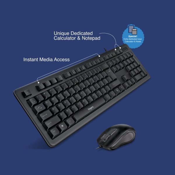 FINGERS FusionCombo Wired USB Keyboard and Mouse Set (Instant Access with 14 Quick Soft Touch Keys & Rupee Key)