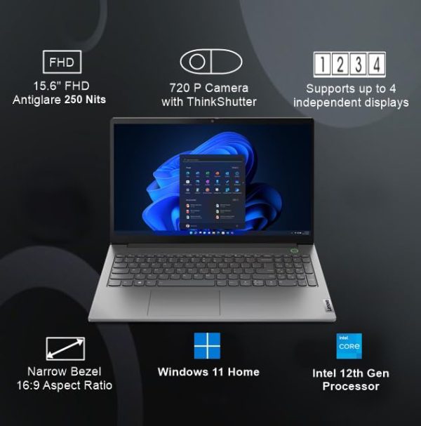 Lenovo ThinkBook 15 Intel 12th Gen Core i5 15.6" (39.62cm) FHD 250 Nits Antiglare Thin and Light Laptop (8GB/512GB SSD/Windows 11 Home/Backlit/Mineral Grey/1Y Premier Support/1.7 Kg), 21DJ00EXIH