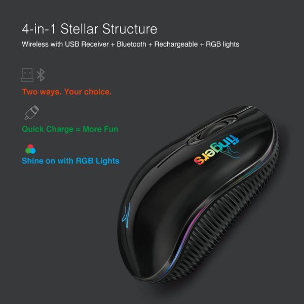 FINGERS RGB-NoviTrend Wireless Mouse (4-in-1 - Wireless with USB Receiver + Bluetooth + Rechargeable + RGB lights | Advanced Optical Technology)