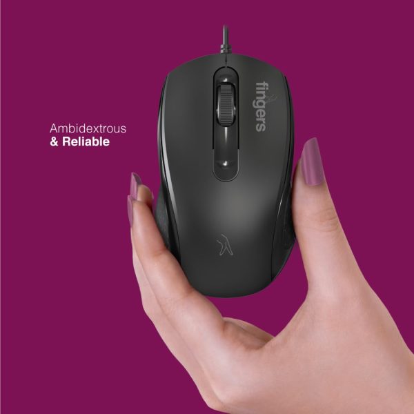 FINGERS MegaHit USB Wired PC Mouse (Advanced Optical Technology, 12200 DPI, Ambidextrous, Plug-n-Play for Windows®, macOS, Linux & Chrome OS)