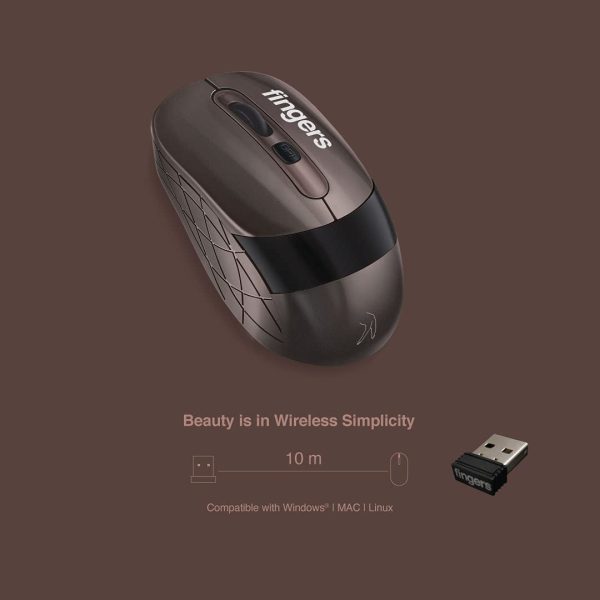 FINGERS AeroGrip Wireless Mouse with 2.4 GHz USB Receiver (Compatible with Windows, Mac & Linux | Ambidextrous)