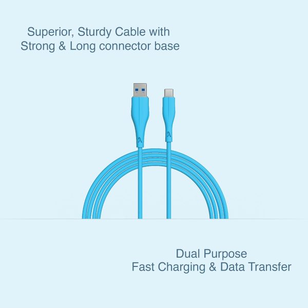 FINGERS COL-TypeC-02 Mobile Cable – USB to Type-C suitable for smartphones, Tablets and Type-C based devices, Fast Charging of up to 3.0 A Max & 480 Mbps Data Transfer- Sea Blue