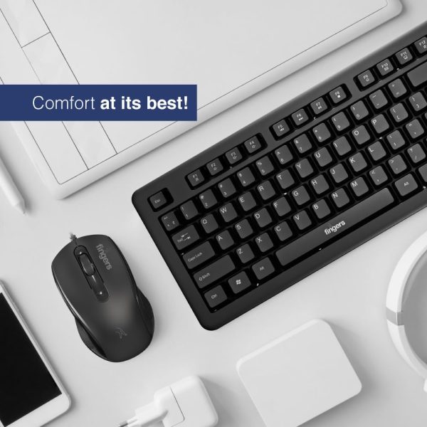 FINGERS FusionCombo Wired USB Keyboard and Mouse Set (Instant Access with 14 Quick Soft Touch Keys & Rupee Key)