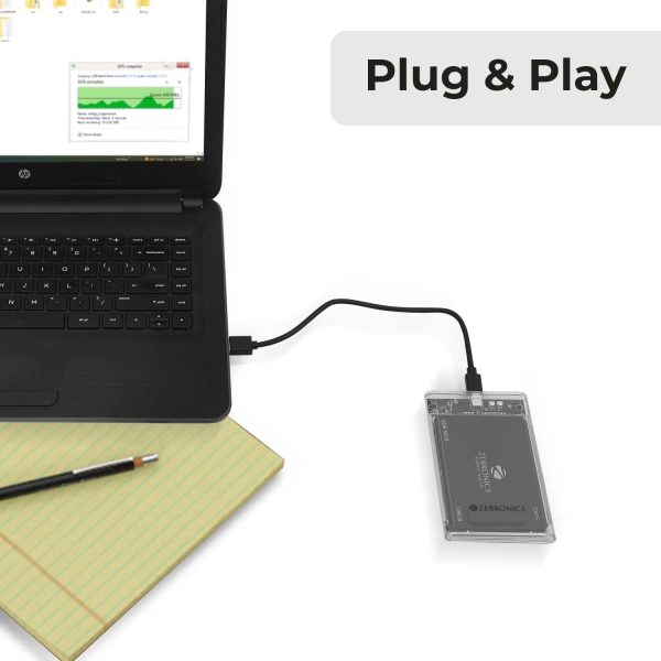 ZEBRONICS CSH01 2.5 SATA SSD Enclosure with Transparent case, Type C 3.1, Upto 5 gbps* and Upto 6TB Max Storage Capacity.