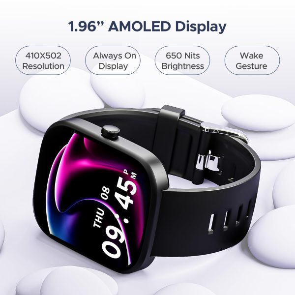 boAt Wave Convex 1.96" (4.9 cm) AMOLED Display, Advanced Bluetooth Calling, Coins, DIY Watch Face Studio, Female Wellness, Energy & Sleep Score, IP67, Smart Watch for Men & Women(Active Black)